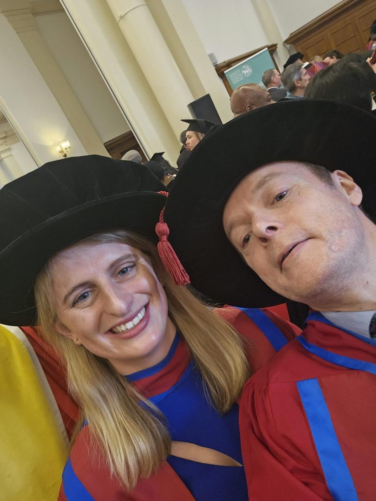 Photograph is a selfie. Alicia Showing and John Edmunds.